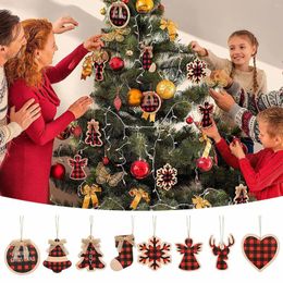 Christmas Decorations Multi Design Round Wooden Hanging Ornaments With Bowknot Xmas Tree Decoration Wall Decor Bell Angel