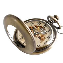 Thanksgiving Gift Pocket Watch Automatic Mechanical Trendy Steampunk Hollow Vintage Exquisite Pendant Smooth Case Men Women Fob 240416