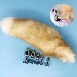 Women Plugs Anales sexy Toys of Soft Furry Gold Tail with Detachable Small Size Metal Anal Plug for Couples Cosplay Bdsm