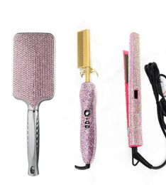 Diamond Crystal Hair Flat Iron Straighteners Curling Brush Hair Dryer Electric Comb Dryer Bling Hair wig Boutique Heating Styl2201978