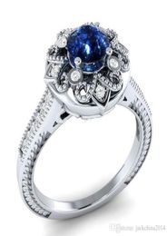 2018 New Arrival Original Desgin Vintage Fashion Jewellery 925 Silver Fill Round Shape Blue Sapphire CZ Dimaond Wedding Band Ring fo9523246