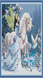 Elves Riding Unicorns home cross stitch kit Handmade Cross Stitch Embroidery Needlework kits counted print on canvas DMC 14CT 111135768