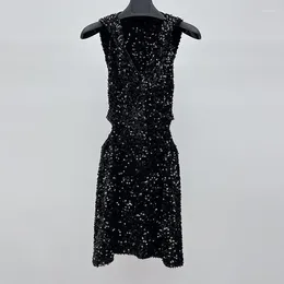 Casual Dresses Women Christmas Black Sequin Evening Sexy V-Neck Sleeveless Backless Hollow Out Mini Dress Fashion High End Clothes