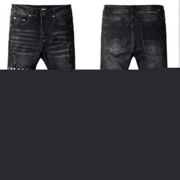2024 Mens Designer Jeans High Elastics Distressed Ripped Slim Fit Motorcycle Biker Denim For Men s Fashion Black Pants#030 28-38