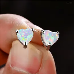 Stud Earrings Cute Female White Opal Stone Dainty Silver Color Wedding Classic Love Heart Small For Wome