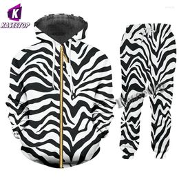 Men's Tracksuits KASEETOP Plus Size Clothing Women's Suit Printed Zebra Stripe Tracksuit Pants 2 Piece Set Hoodie Oversize Sweatpants TZ12