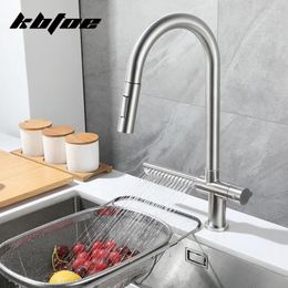 Kitchen Faucets Pull Out Faucet Single Cold Waterfall Spray Vegetable Sink Mixer Wash Tap Deck Mounted 360 Rotation Stainless Steel