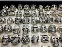 Men039s Fashion 50pcs Lots Top Mix Style Big Size Skull Carved Biker Silver Plated Rings jewelry Skeleton Ring4899096