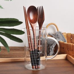 3 кусочки навязки натуральное дерево многоочевидное посуда Spoon Spoon Wopsticks Fork Ужин Портативный посуда зерно зерно домашний кухонный набор столовых приборов