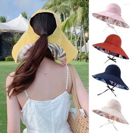 Wide Brim Hats UV Protection Printing Sunshade Hat Fashion Polyester Panama Caps Foldable Two-sided Empty Top Travel