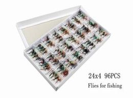 96PCS Flies for Fishing Mixed Fly Fishing bait Feather hook Bionic bait variety of Colours Fishing necessary High quality4232749