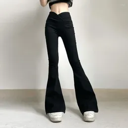 Women's Jeans V-high Waist Slim Flared Female 2024 Side Zipper Solid Color Casual Fashion Pants Personality Trousers Girl's