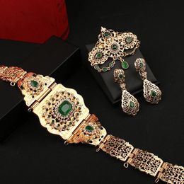 Moroccan Belts Wedding Jewellery Sets Crystal Brooches Earrings Wedding Gifts Elegant Womens Sets Muslim Fashion 240410