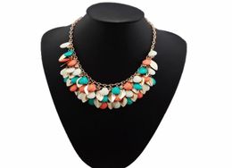 New Bohemia Style Multi Golden Leaves Crystal Drip Fruit Gem Choker Necklace6406877