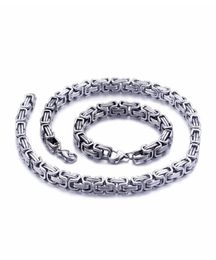 5mm6mm8mm wide Silver Stainless Steel King Byzantine Chain Necklace Bracelet Mens Jewelry Handmade3810726