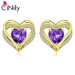 Stud Earrings CiNily Purple Crystal For Women With White CZ Gold Plated Heart Shaped Gifts Girls Fashion Jewelry