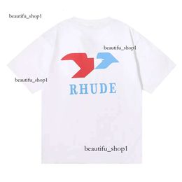 T Shirt Mens Rhude Tracksuits Designer Printing Letter Black White Grey R Summer Fashion Cotton Cord Top Short Sleeve Rhode 107