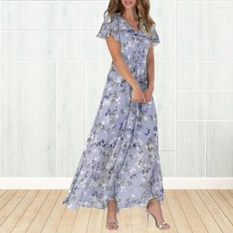 Casual Dresses Women Maxi Dress Stylish Women's V Neck Ruffle With Flower Print A-line Loose Fit Summer Beach Resort For Vacation