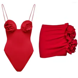 Women's Swimwear Vintage Color Red Solid One-Piece Swimsuit Set Sexy Lingerie For Women Beach Dress Elegance Luxury Slim Fit