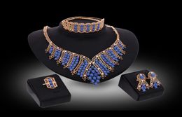 Jewellery sets 2016 Luxury Royal Style Blue Beads Wedding Jewellery Sets 18K Gold Plated Party Jewellery 4Piece Set Whole Drop Ship5730318