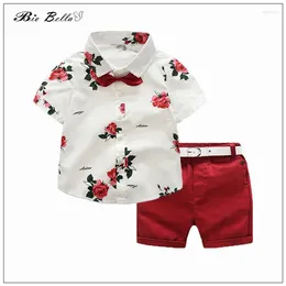 Clothing Sets Children Summer Clothes Set Rose Party Birthday Kids 2-7 Yrs Baby Outfits Tie TShirt Pante Bow Xmas Infant Costume