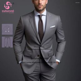 Men's Suits Classic Grey Slim Fit For Men Custom Made 2 Piece Pants Set Prom Groom Wedding Notch Lapel Tuxedo Terno Masculino Completo