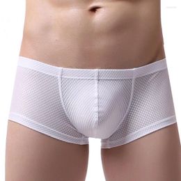 Underpants Men's Boxer Underwear Summer Elastic Ice Silk Shorts Sexy Low Waist U Convex Male Breathable Cuecas Lingerie