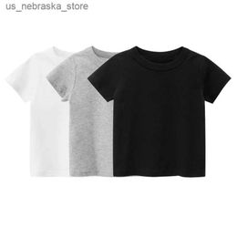 T-shirts Summer cotton boy T-shirt short sleeved white girl T-shirt solid color simple childrens clothing T-shirt Q240418