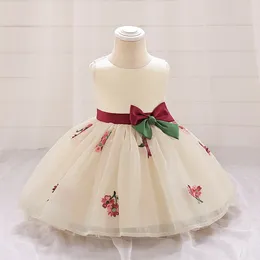 Girl Dresses 2024 Kids Bow Belt Princess Dress Summer Formal Party Prom Gown For Baby Toddler Birthday Tulle Clothes Infant Costumes