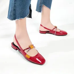 Casual Shoes Summer Ladies Mary Janes Pumps Women Woman Square Low Heels Toe Patent Leather Single Female Slip On Leisure