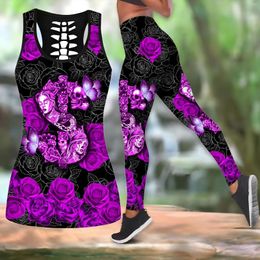 Women's Leggings Sexy Women Elastic Fitness Gym Sport Workout High Waist Tanks Tops Yoga Pants Sets Halloween Skull Rose 3D Prints