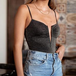 Women's T Shirts Deep V-neck Sexy Backless Bodysuit With Suspenders