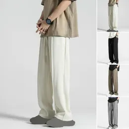 Calças masculinas 2024 Men de verão Casual Men respirável poliéster coreano Fashion moda semi-larga cintura calça calças de cortina soltas lisadas