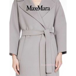 여자 코트 캐시미어 코트 디자이너 패션 코트 Maxmaras Womens Doubed Wool Tie Up Coat Light Grey