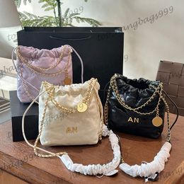 Womens Luxury Classic Quilted Lambskin 22 Mini Shopping Shoulder Bags With Gold Chain Round Leather Strap Crossbody Handbags 20CM Black White Purple Purse 20CM