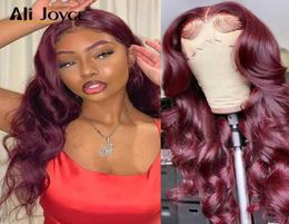Body Wave 13x1 T Part Lace Wig For Black Women 4X4 Closure 99J Colour Baby Hair Wigs Remy Brazilian Human5770430