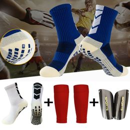 A Set Anti Slip Football Socks Towel Bottom With Hight Elasticity Soccer Leg Sleeve Shin Guard Adults Kids Sport Protective Gear 240418