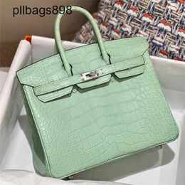 Brkns Handbag Genuine Leather 7A Handswen Mint Green Mist Faced Crocodile Skin 25CM Luxury Womens3KPC