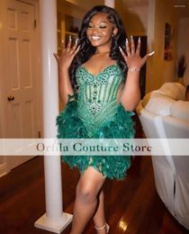 Party Dresses Luxury Green Mermaid Prom 2024 Scoop Beads Feather Formal Evening Gowns Cocktail Clue Wear