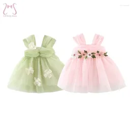 Girl Dresses Sweet Flower Fairy Baby Party Summer Solid Color Mesh Princess Evening Dress Kids Costume 0 To 3 Years Old Children