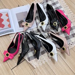 Designer Heels Slingbacks Pumps Designer Shoes 7cm Women High Heels Shoes Slides Sandals Pointed Toe Sheepskin Slides On Luxury Golden Buckle Luxury Pumps shoes