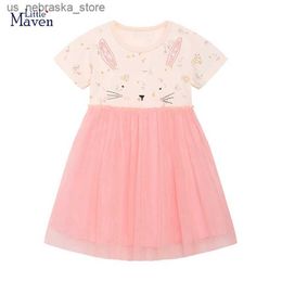 Girl's Dresses Little Marvin Baby Girl One Piece Party Mesh Dress Cartoon Rabbit Princess Childrens Dress Cotton Tank Top Summer 2023 2-7 Q240418