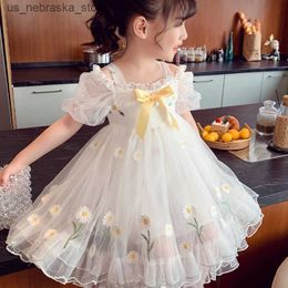 Girl's Dresses Girls Party Dress Summer Elegant Princess Dress Cute Daisy Boat Neck Bare Shoulders Dress 2-9 Years Kids Birthday Party Clothes Q240418