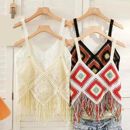 Camisoles & Tanks Knitted Crochet Camisole Cotton Boho Tops Tassel Tank Summer