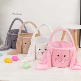 Easter Rabbit Basket Long Ears Plush Easters Eggs Bucket Bunny Smile Face Candy Gift Bag Festival Party Handbag For Kids 0418