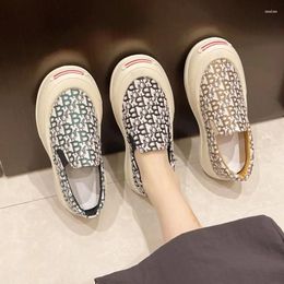 Casual Shoes Letter Canvas Shallow Mouth Single Women Flats 2024 Spring Round Head Muffin Bottom Slip-on Loafers