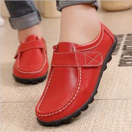 Casual Shoes Genuine Leather Women Flat Slip On Loafers Ladies Breathable Soft White Durable Plus Size