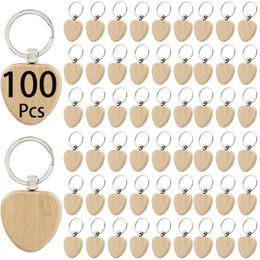 Keychains 100Pcs Blank Wooden Keychain Key DIY Wood Tags Gifts