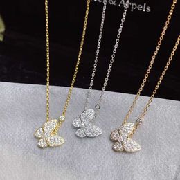Designer Brand Glod High Version Van Butterfly Full Diamond Necklace for Women 18k Rose Gold Minimalist Elegance collarbone chain