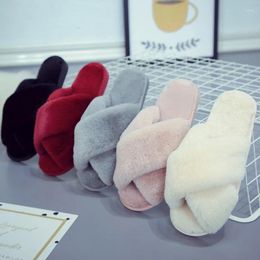 Slippers Warm Cute Winter Women Home Indoor Casual Female Fluffy Shoes Cross Design Slides Ladies Soft Sandals